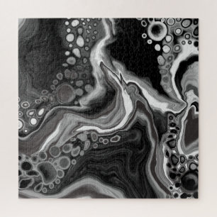 Puzzle Noir et Marbre blanc Digital Fluid Art