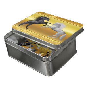 Puzzle Noir et un cheval blanc qui combattent