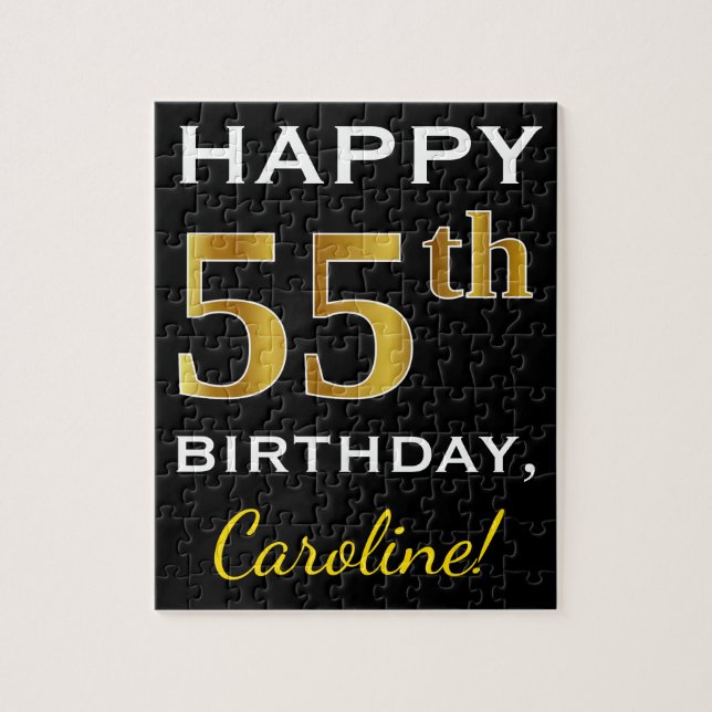 Puzzle Noir, Faux Gold 55e anniversaire + Nom personnalis (Vertical)