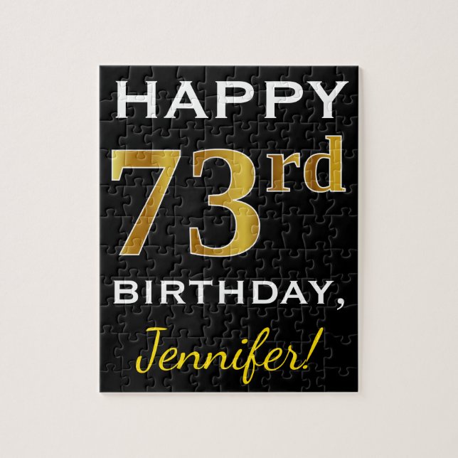 Puzzle Noir, Faux Or 73ème anniversaire + Nom personnalis (Vertical)