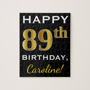 Puzzle Noir, Faux Or 89e anniversaire + Nom personnalisé