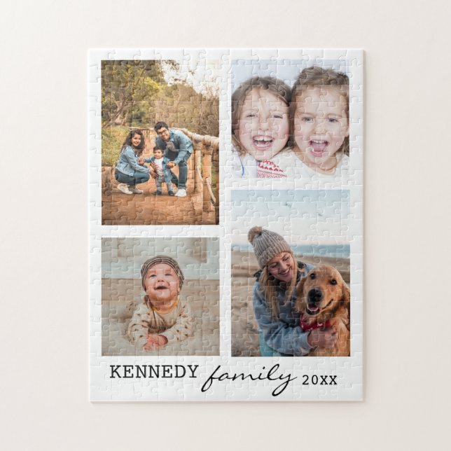 Puzzle Nom de famille 4 Photo Collage blanc (Vertical)