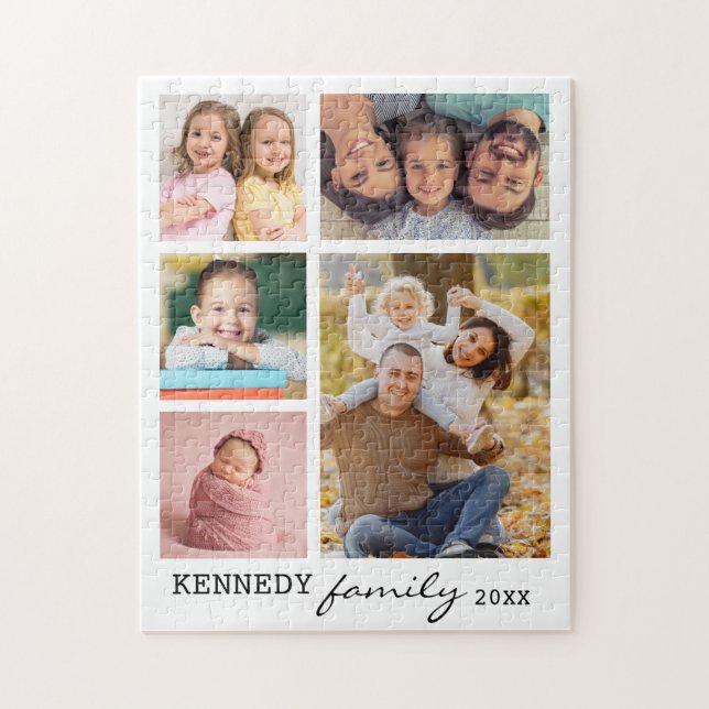 Puzzle Nom de famille 5 Photo Collage blanc (Vertical)