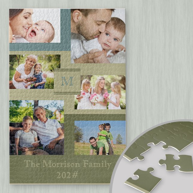 Puzzle Nom de famille et année 6 Photo Collage Vert Bleu (Créateur téléchargé)