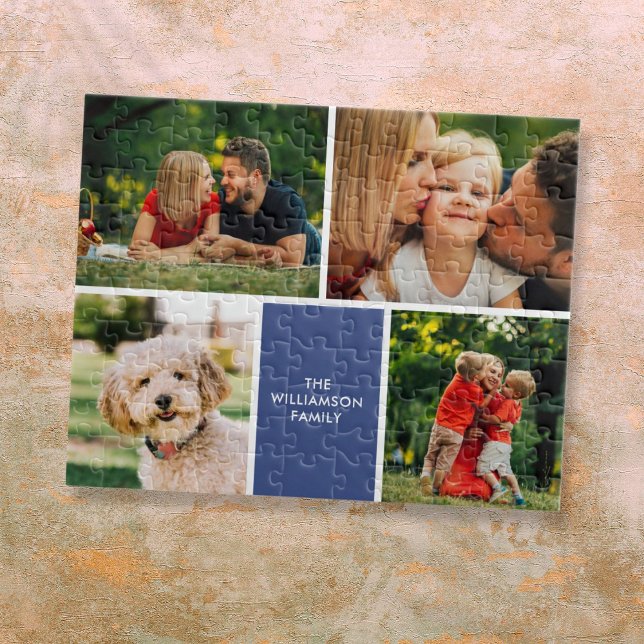 Puzzle Nom de famille personnalisé 4 Photos Collage (Personalized Family Name 4 Photos Collage Jigsaw Puzzle)