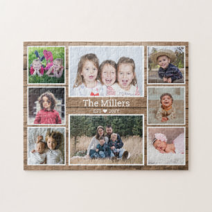 Puzzle Nom de famille personnalisé 8 Photo Collage Bois r