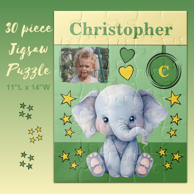 Puzzle Nom de la photo d'éléphant vert jaune enfants (Créateur téléchargé)