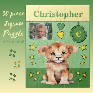 Puzzle Nom de la photo du lion vert jaune enfants