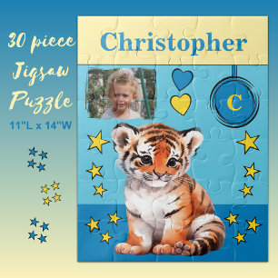 Puzzle Nom de la photo du tigre bleu jaune enfants