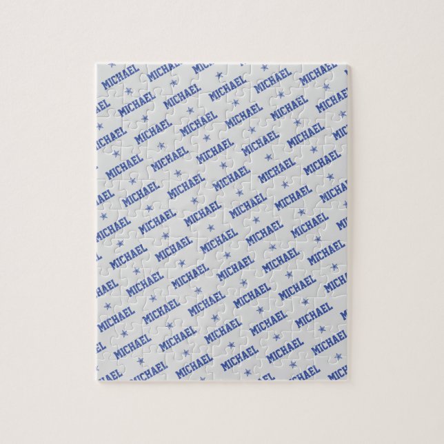 Puzzle Nom de répétition amusant avec Stars Blue & Grey (Vertical)