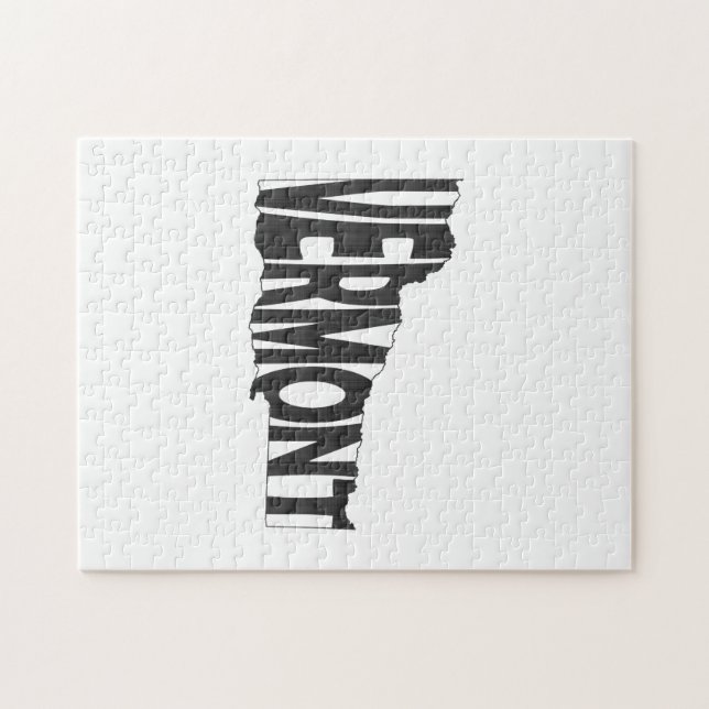 Puzzle Nom d'État du Vermont Word Art Black (Horizontal)