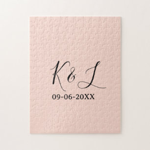 Puzzle nom du couple de mariage lettre date fond pastel r