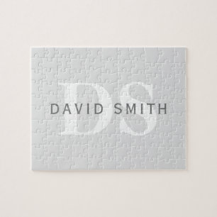 Puzzle Nom et monogramme modernes   Blanc gris clair et f