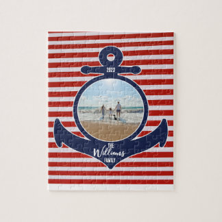 Puzzle Nom personnalisé & Année Rouge Blanc & Bleu Ancre