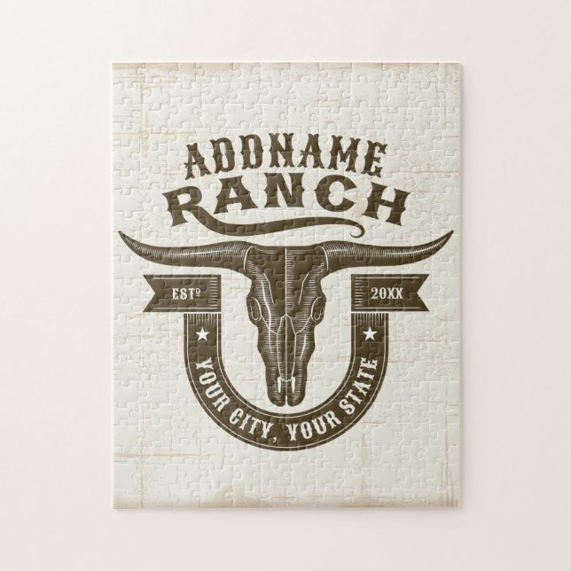 Puzzle NOM personnalisé Bull Steer Skull Western Ranch (Vertical)