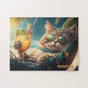 Puzzle Nom personnalisé Chat de vacances