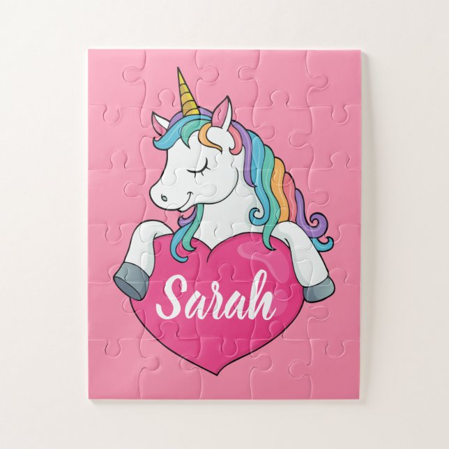 Puzzle Nom personnalisé Cute Unicorn (Vertical)