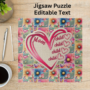 Puzzle Nom personnalisé Maman Enfants Floral sur toute l'