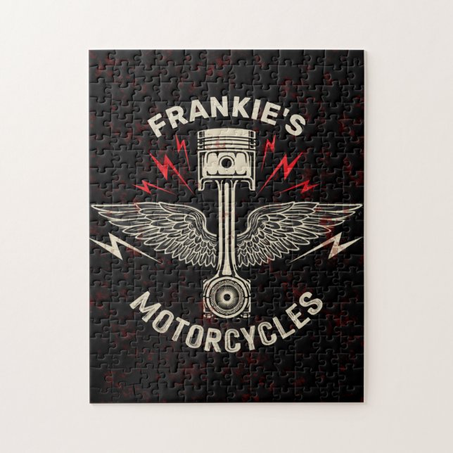 Puzzle Nom personnalisé Motorcycle Piston Wings Biker Gar (Vertical)