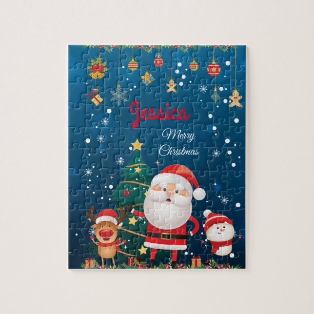 Puzzle Nom Personnalisé Pour Votre Enfant, Noël Père Noël (Vertical)