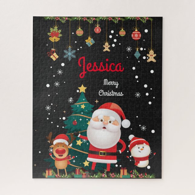 Puzzle Nom Personnalisé Pour Votre Enfant, Noël Père Noël (Vertical)