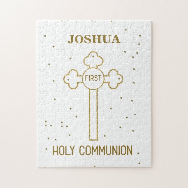 Puzzle Nom personnalisé Première Sainte Communion Gold Lo (Vertical)
