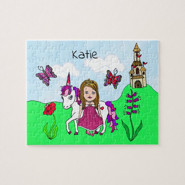 Puzzle Nom personnalisé Princesse et licorne Fairytale (Horizontal)