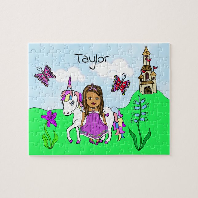 Puzzle Nom personnalisé Princesse et licorne Fairytale (Horizontal)