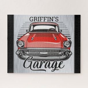 Puzzle NOM personnalisé Retro Red Classic Car Garage