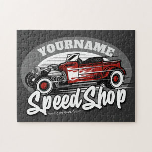 Puzzle Nom personnalisé Rockabilly Roadster Speed Shop Ga
