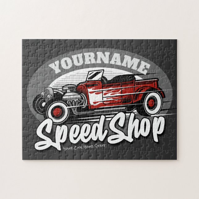 Puzzle Nom personnalisé Rockabilly Roadster Speed Shop Ga (Horizontal)