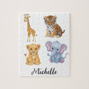 Puzzle Nom personnalisé Safari Jungle Animaux Enfants