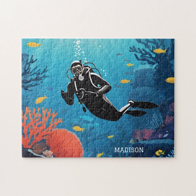 Puzzle Nom personnalisé Scuba Diver (Horizontal)