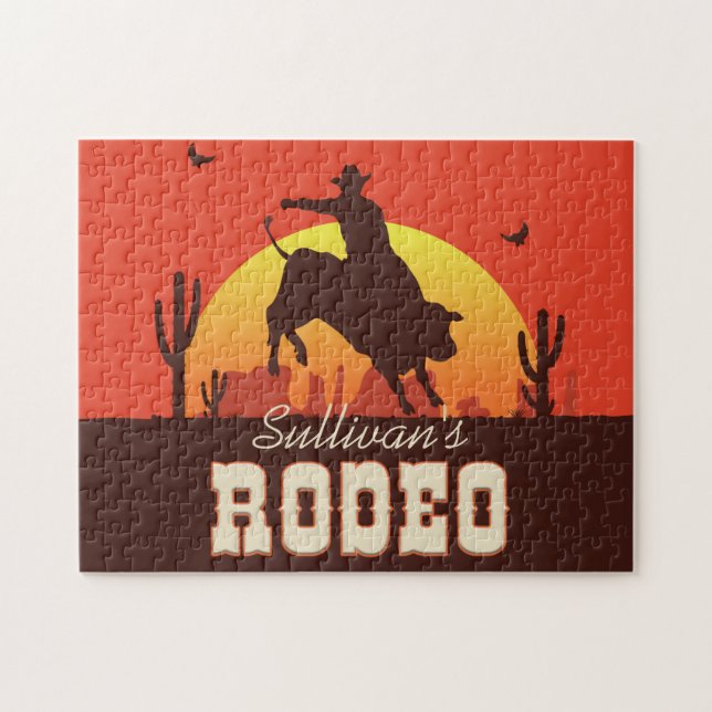 Puzzle NOM Personnalisé Western Cowboy Bull Rider Rodeo (Horizontal)