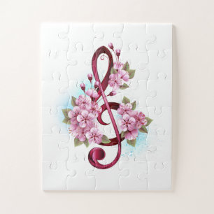 Puzzle Notes de clef musicale en treble avec des fleurs S
