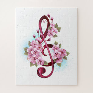 Puzzle Notes de clef musicale en treble avec des fleurs S