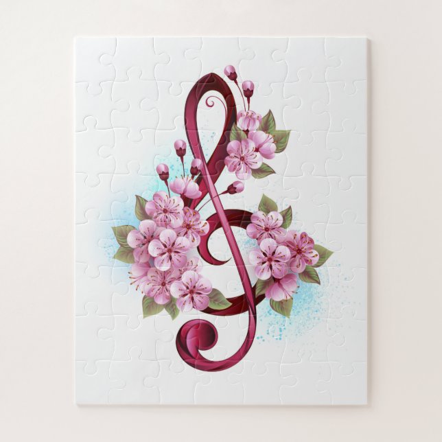 Puzzle Notes de clef musicale en treble avec des fleurs S (Vertical)