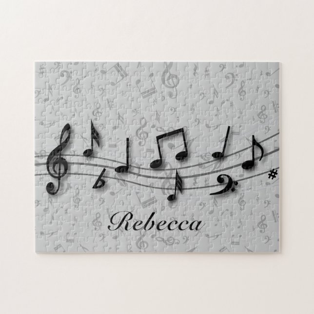 Puzzle Notes musicales noires et grises personnalisées (Horizontal)