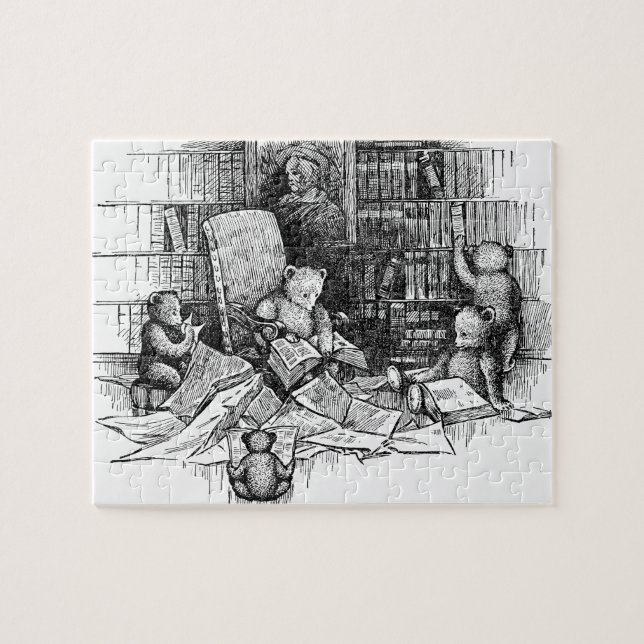 Puzzle Nounours lisant dans la bibliothèque (Horizontal)