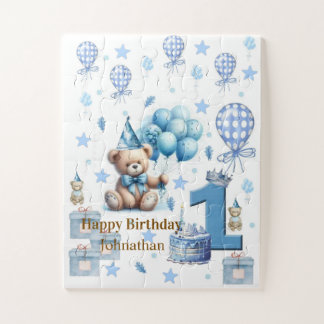 Puzzle Nounours Ours en peluche bleu pour 1er anniversair