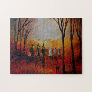Puzzle Nuit d'Halloween Pleine Lune Fantômes et Sorcières