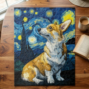 Puzzle Nuit étoilée Corgi Chien Art Impressionniste