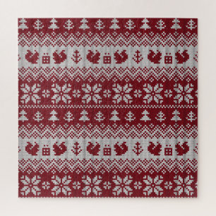 Puzzle Nuit, Noël, écureuils, motif vintage.