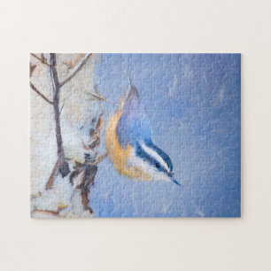 Puzzle Nuthatch à poitrine rouge Peinture d'art original 