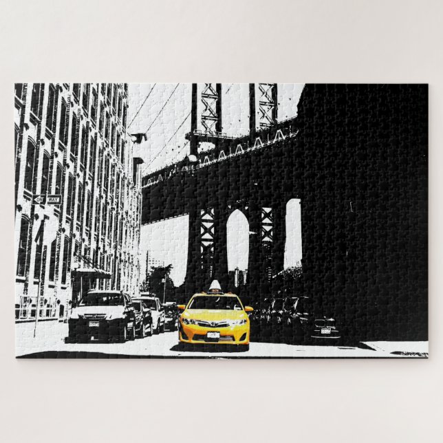 Puzzle Nyc Yellow Taxi Brooklyn Bridge New York City (Horizontal)