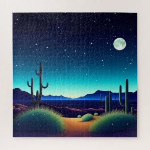 Puzzle Oasis nocturne tranquille du désert : Lune de croi