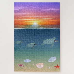 Puzzle Ocean Sunrise, tortues, étoiles, coquillages & per