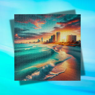 Puzzle Océan turquoise au coucher du soleil