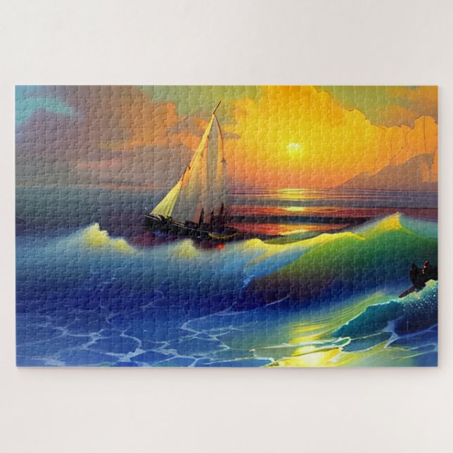 Puzzle Ocean Waves, voilier et Sunset Reflet (Horizontal)