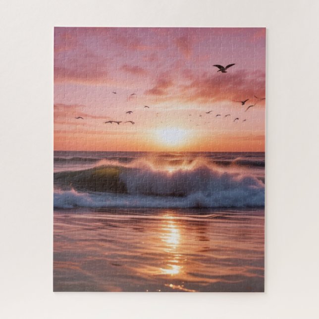 Puzzle océanique au coucher de soleil (520 pièces) (Vertical)